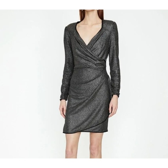 NEW KOTON‎ Shimmer Mini Dress Long Sleeve Party Cocktail Bodycon Black Silver M - Picture 7 of 9